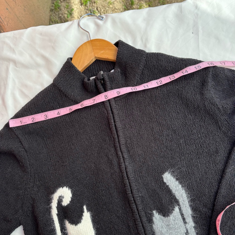 Coldwater Creek Full Zip Black Cat Cardigan Sweater Size M Beaded Cat Lady - Picture 13 of 13